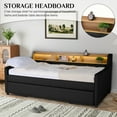 thumbnail image 5 of Wiilayok 81" Twin Size Daybed with Pop Up Trundle Bed,Linen Fabric Upholstered Twin to King Day Bed Frame with Double Storage Shelves,Tri-Color Light Strip & USB Ports for Living Room,Bedroom,Black, 5 of 10