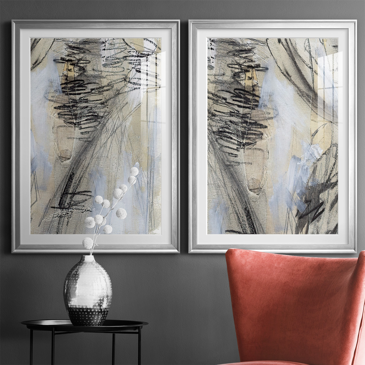 Wexford Home Masked Notes V Premium Framed Print, 22.5" x 30.5" - Ready to Hang, Silver (Set of 2)