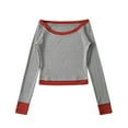 thumbnail image 3 of 2024 Autumn New Slim Color Block One Shoulder Top Women's Underwear With Contrasting Short Long Sleeve T Shirt Lose Women Shirts Jr Fall Fashion Long Sleeve Compression Shirt Women Shirts Short Sleeve, 3 of 3