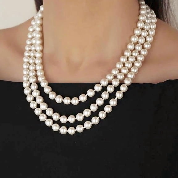59" Long Pearl Necklace, Faux Long Pearl Necklaces for Women, Vintage Elegant Long Pearls, Pearl Necklace for Wedding Party Halloween Costume Jewelry
