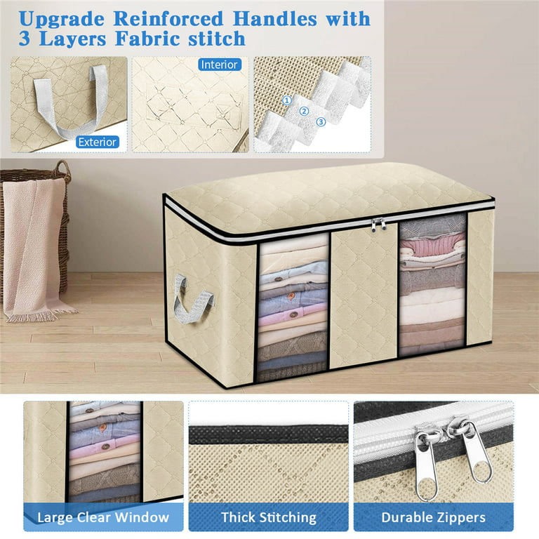 90L Clothes Storage Bag 3 Layer Foldable Fabric Closet Organizer Storage  Bags for Clothes with Reinforced Handle for Bedding, Blankets and  Comforters 23.6*16.9*13.7 in 