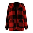 thumbnail image 3 of Women Plaid Sherpa Fleece Jacket Long Hoodie Coat Winter Warm Zip Up Hooded Outerwear Checkered Cardigan with Pockets, 3 of 4