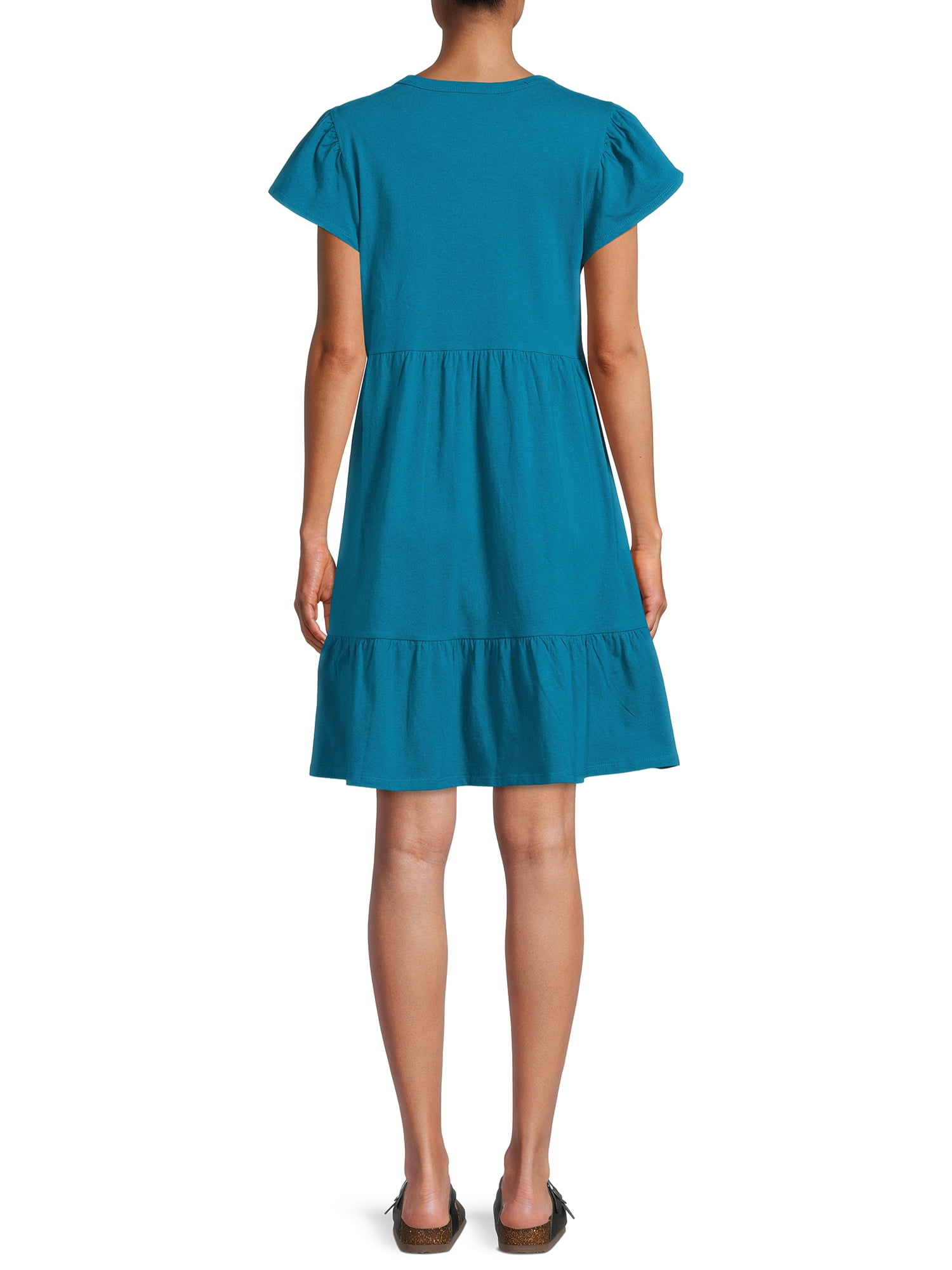 Time & Tru Women's Summer Tiered Knit Dress with Pockets, Cotton, Pullover,  Casual - Walmart.com