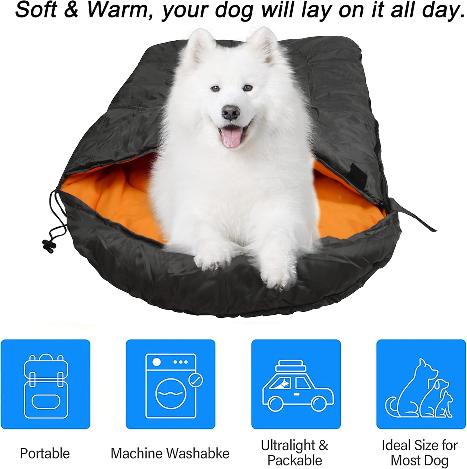 OROOTL  Dog Sleeping Bag, Portable Travel Dog Bed Ultra Soft Waterproof Pet Bed with Storage Bag Warm Packable Dog Bed for Camping Hiking Backpacking(Orange)