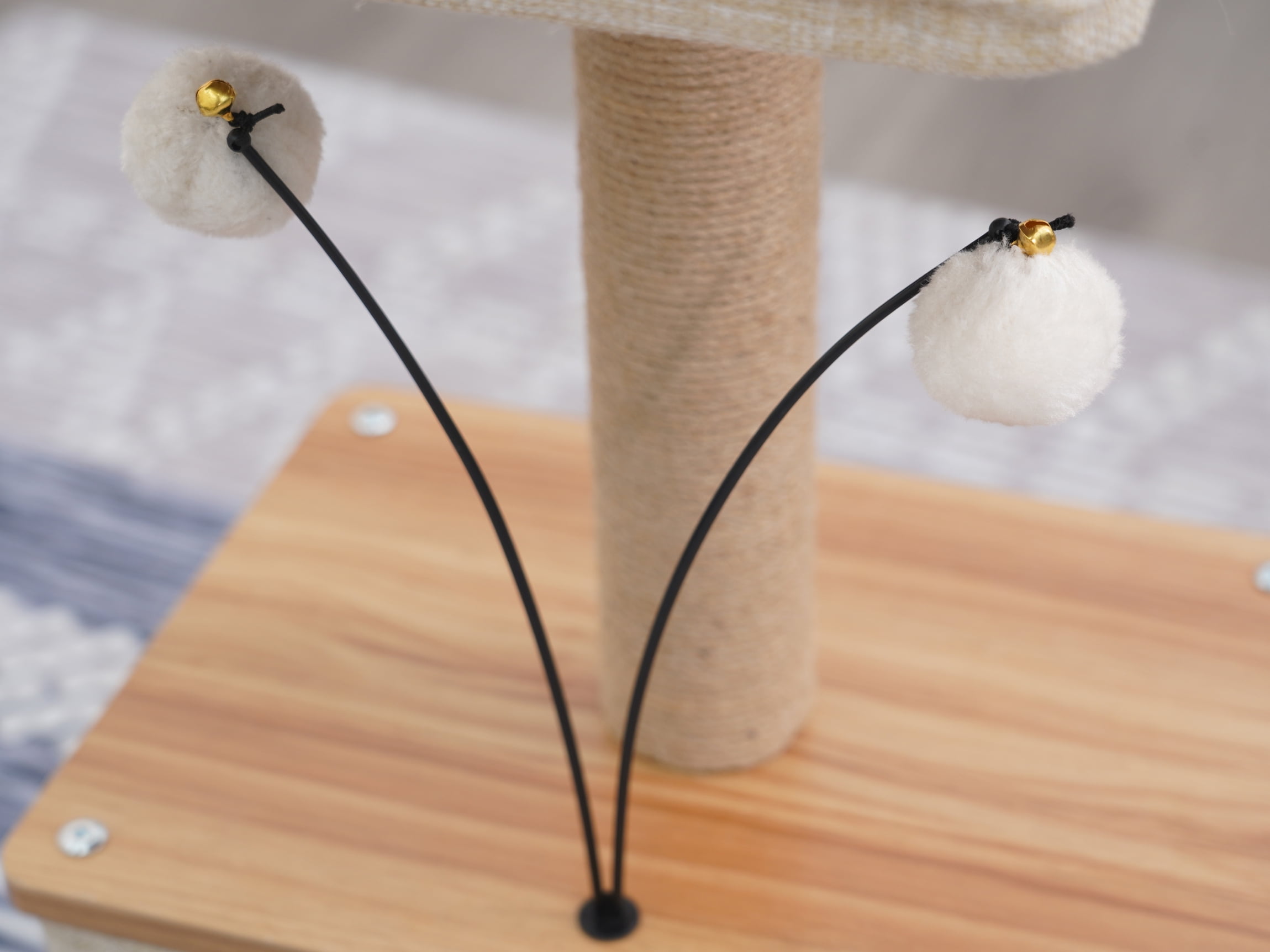 Vibrant Life 3-Level 30" Minimalist Cat Tree with Large Condo and Perch, 3 Toys, Beige