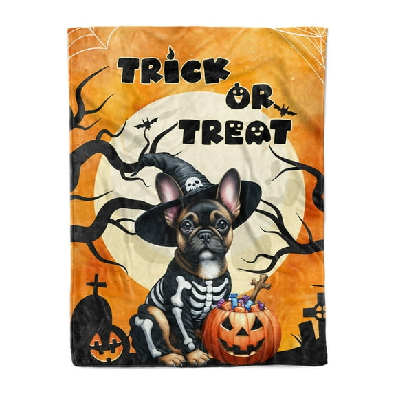 Trick or Treat French Bulldog Needs Candy Happy Halloween Night Cozy Fleece Blanket Dog Lover Gifts Warm Soft Throw Blanket - 02020