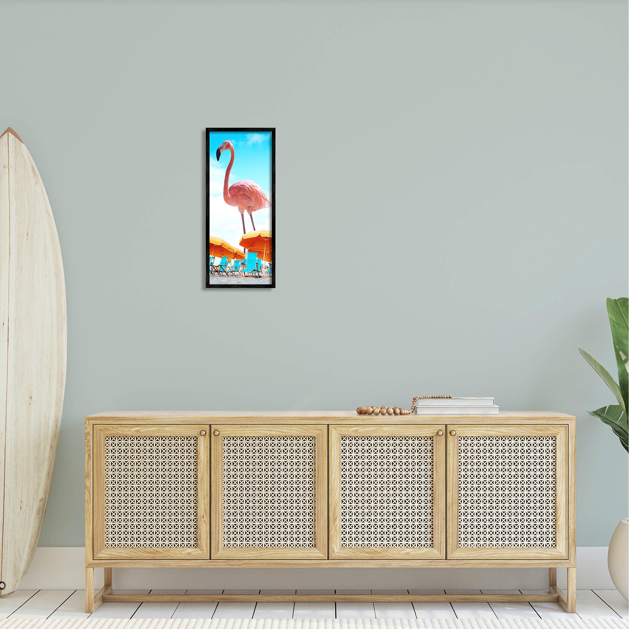 Giant Tropical Flamingo Beach Animals & Insects Graphic Art Black Framed Art Print Wall Art