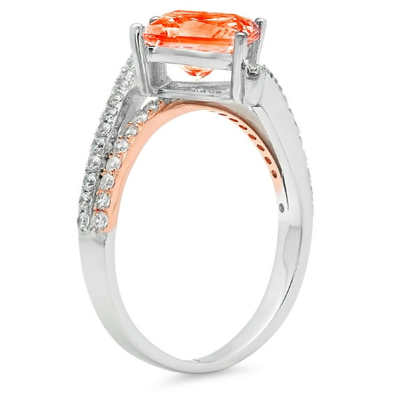 2.3075 ct Princess Cut Simulated Red Diamond Solitaire with Accents Engagement Ring for Women in 18K White/Rose Gold