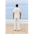 thumbnail image 4 of COOFANDY Men's 2 Piece Cotton Sets Casual Short Sleeve Henley Shirts and Yoga Beach Pants with Pockets Summer Vacation Outfit, 4 of 9