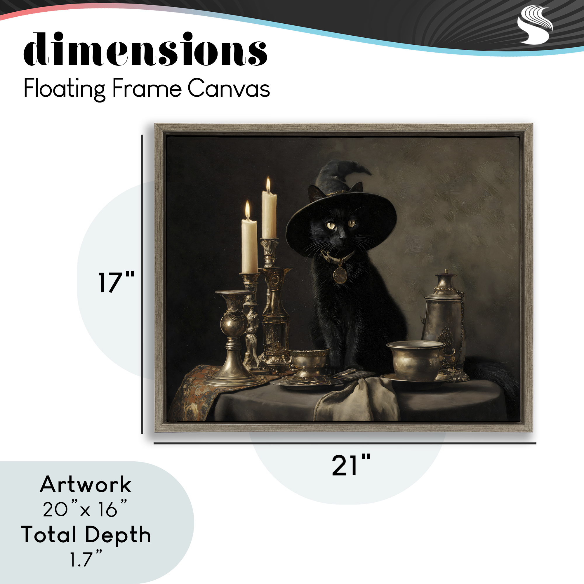 Vintage Witchy Black Cat Brown Framed Floater Canvas Wall Art, design by Arlington Prints