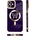 thumbnail image 4 of for iPhone 12 Case [Support for Magsafe] Butterfly Pattern Magnetic Plating Screen Protector Luxury Elegant Case Camera Protector Soft Shockproof Protective Corner Back Cover -Purple, 4 of 12