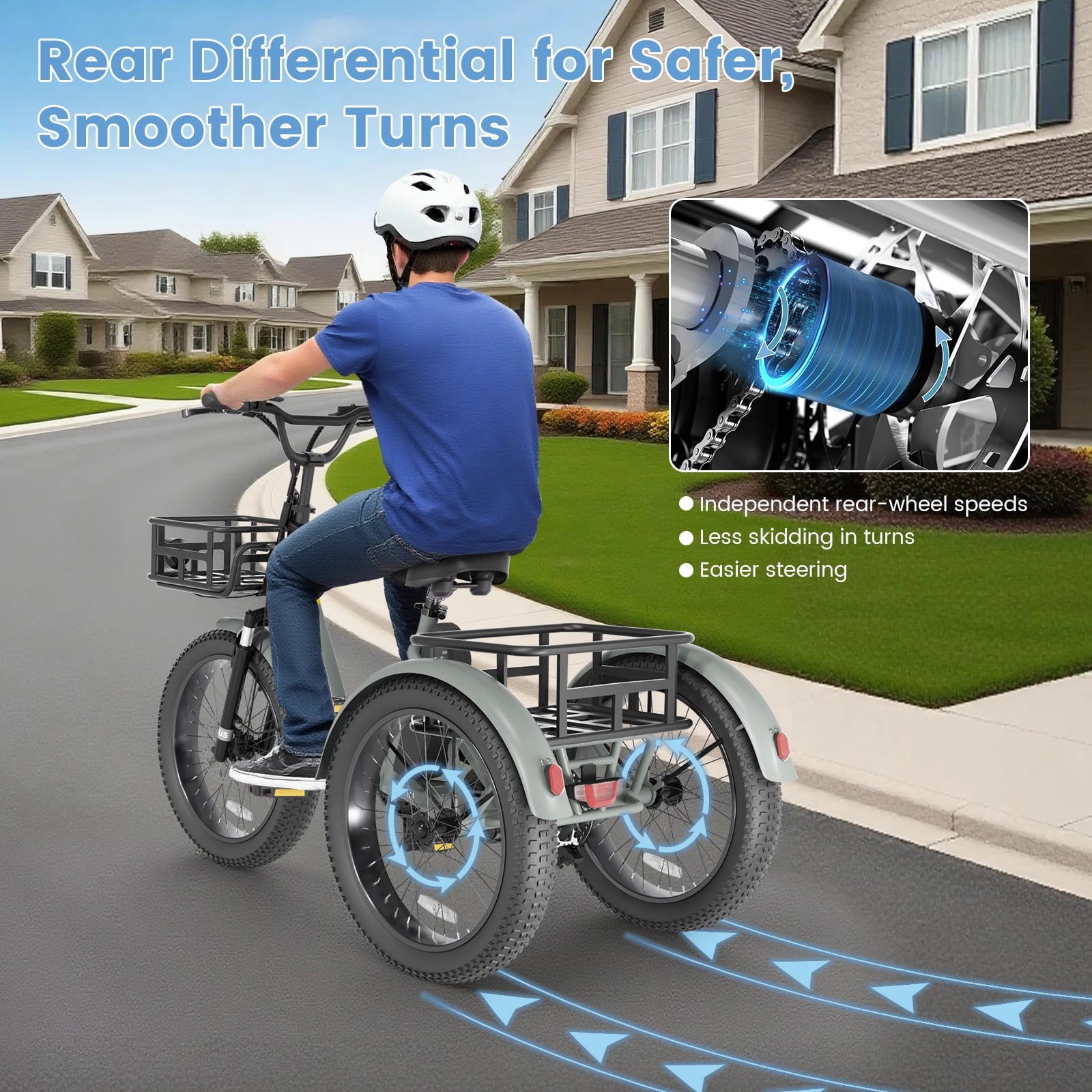 MOONCOOL TK1 Folding Electric Tricycle for Adults,48V 14.5Ah Removable battery, Peak1000W Motor, 20" Fat Tire Step-Thru 3 Wheel Electric Bicycle W/ Wide Seat & Backrest