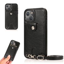 Crossbody Phone Case for iPhone 13(6.1") 2021, Allytech PU Leather Back Card Holder Detachable Lanyard Adjustable Strap Drop Protection Purse Slim Bag Case for iPhone 13 2021, Black