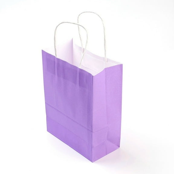 12 pc Pure color Kraft Paper Bags Gift Bags Shopping Bags with Paper Twine Handles Rectangle Medium Purple 33x26x12cm