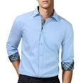 thumbnail image 3 of HISDERN Mens Casual Dress Shirts Long Sleeve Button Down Shirts Inner Contrast Wedding Shirt Blue, 3 of 7