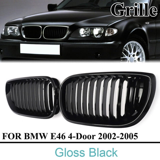 1Pair Gloss Black Front Kidney Grilles Grill For BMW E46 3 Series 4 Doors Saloon