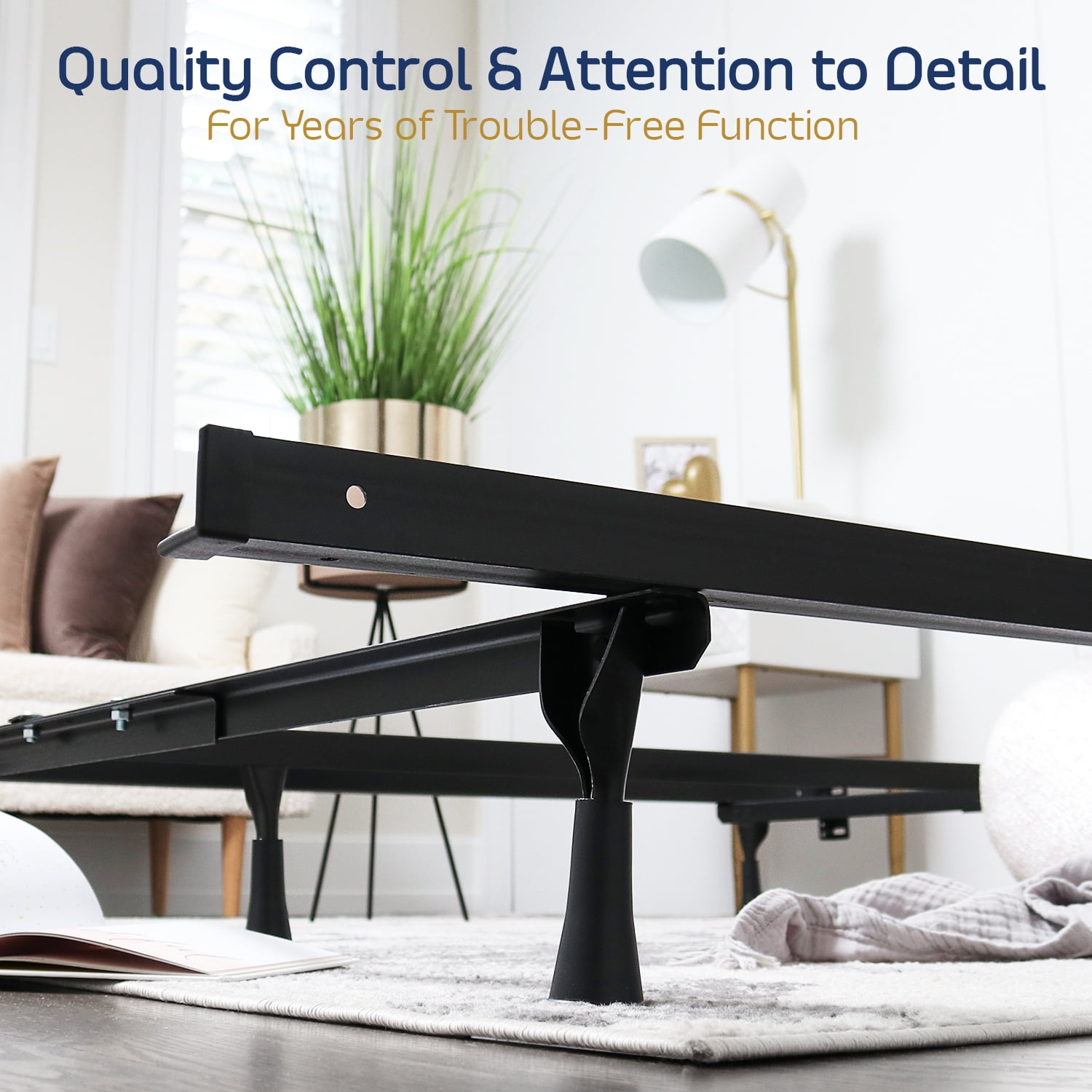 Nestl Adjustable Metal Bed Rails - Metal Adjustable Bed Frame with Bed Center Support Leg 5.25” H Low Bed Frame - Expands from Twin Size Bed Frame to Full Bed Frame, Metal Queen Bed Frame, Black