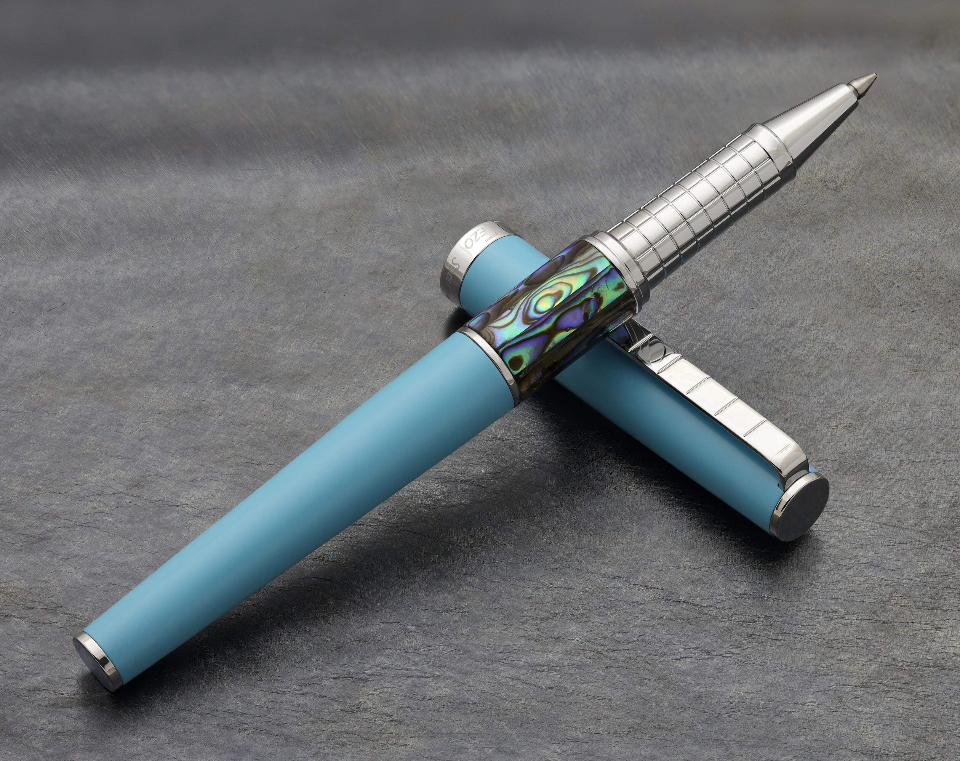 Xezo Speedmaster® Sky Blue Brass Rollerball Pen - With Paua Abalone