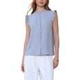 thumbnail image 1 of CAMISA SIN MANGAS PARA MUJER INSPIRADA CHIC, CON BOTONES, VOLANTES Y CUELLO REDONDO, BLUSA DE OFICINA, L GRIS AZUL, 1 of 5
