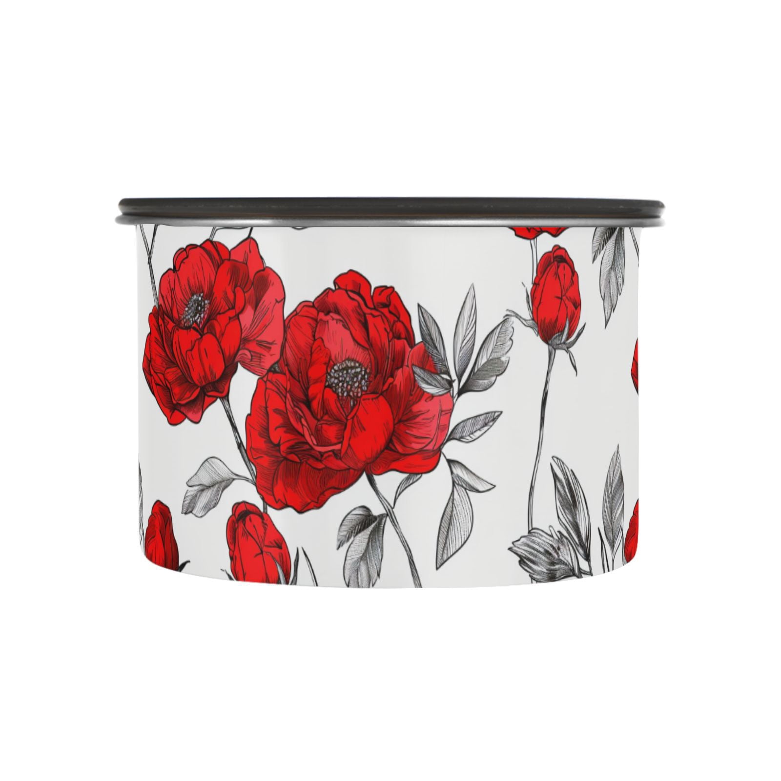 Red Peony Flowers Airtight Coffee Bean Canister 30oz Food Storage Containers with Lids For Gournd, Tea, Sugar, Flour, Rice, Cereal, Candy Cookie Jar