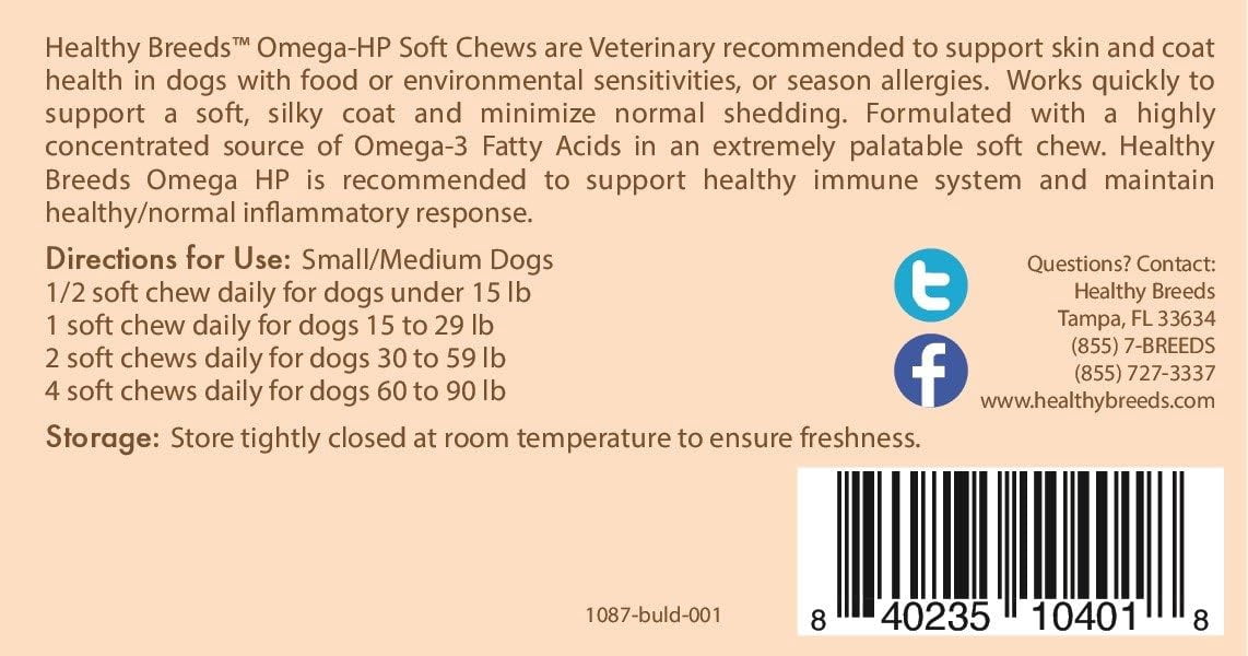 Healthy Breeds Bulldog Omega HP Fatty Acid Skin and Coat Support Soft Chews