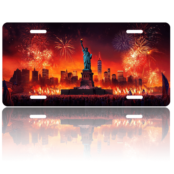1 Pcs 2D Flat License Plate Covers & Frames, Statue of Liberty For Decorative Front, Waterproof For Decoration Aluminum License Plate Covers & Frames Cover For Men Women, 12" X 6"