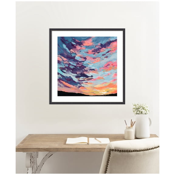 Kate and Laurel Framed Wall Art Print 'Sunset Study' by Emily Kenney, 25 x 25, Stylish Black Narrow Frame, Modern Contemporary, Abstract, Beach, Landscapes, Tropical Art for Wall Decor
