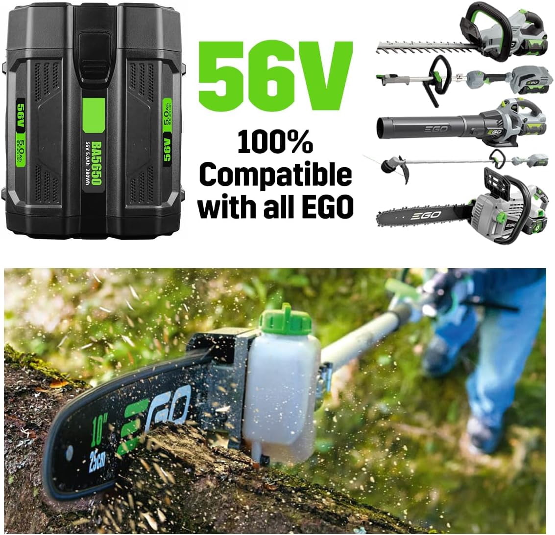 2 Pack 56 Volt 5000mAh High Capacity Replacement for EGO 56V Battery Compatible with EGO Battery Lithium Power Tools Compatible with BA2800 BA4200 BA4200T BA1400 BA1400T BA2240 Cordless Tool