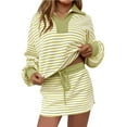 thumbnail image 3 of QATAINLAV Womens Striped Lounge Set Long Sleeve Polos Sweatshirt and High Waist Mini Skort Casual 2 Piece Skirt Outfits, Green, L, 3 of 7