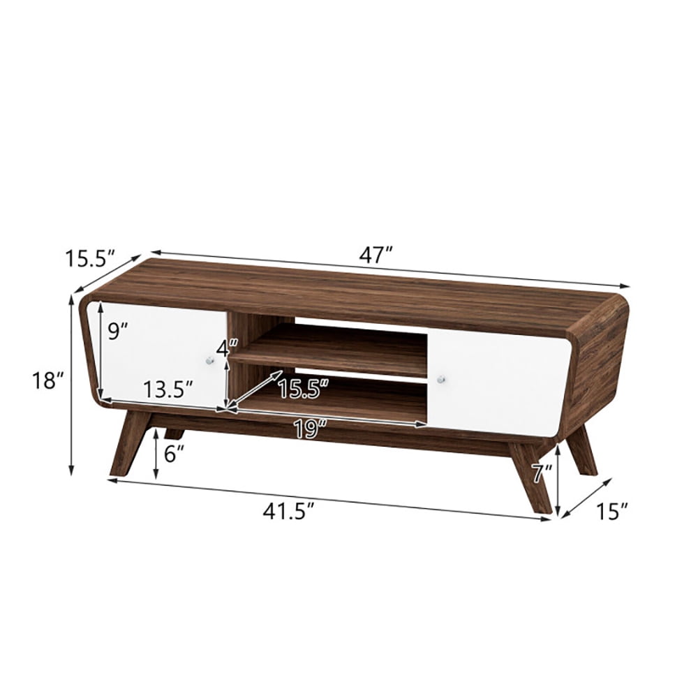 Finihen TV Stand, TV Cabinet, Sliding Door TV Stand with Adjustable Shelf for TVs up to 55 Inch, for Living Room, Bedroom, Walnut