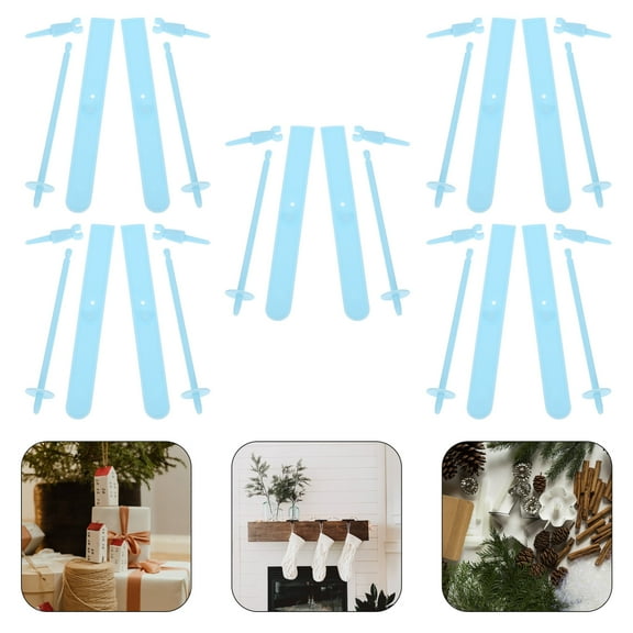 Raindrops 5Sets Miniature Skiing Tools Plastic Mini Skis for Dollhouse Scenery Props Sky Blue