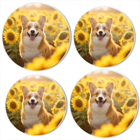 

BaHomeck Electric Stove Burner Covers Set of 4 Round Metal Gas Stove Burner Covers 8 Inch and 10 Inch Kitchen Decor Happy Corgi Dog Standing In The Sunflower Field