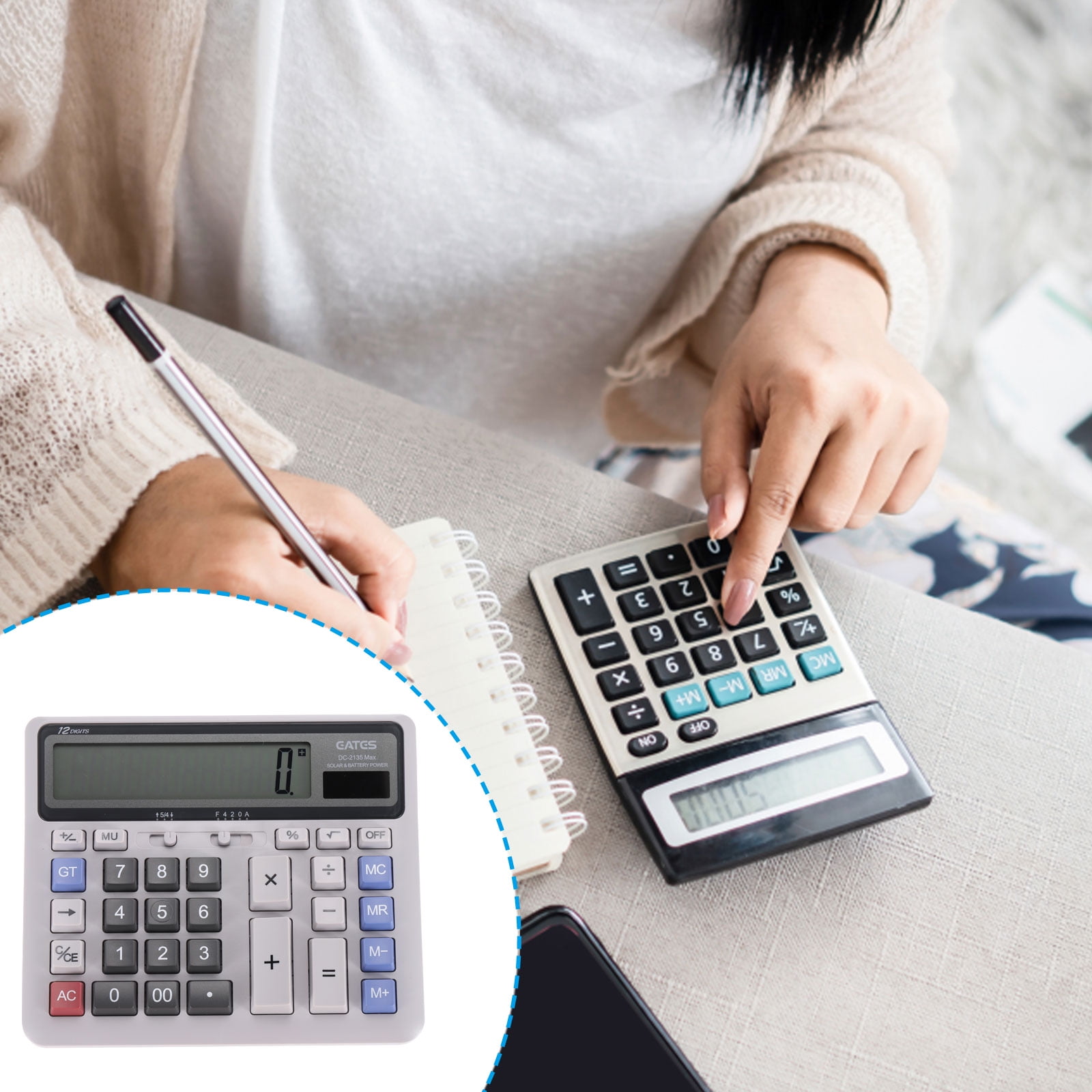 Uxcell Solar Battery Dual Powered 12 Digit Desk Calculator Electronic Calculator, Grey