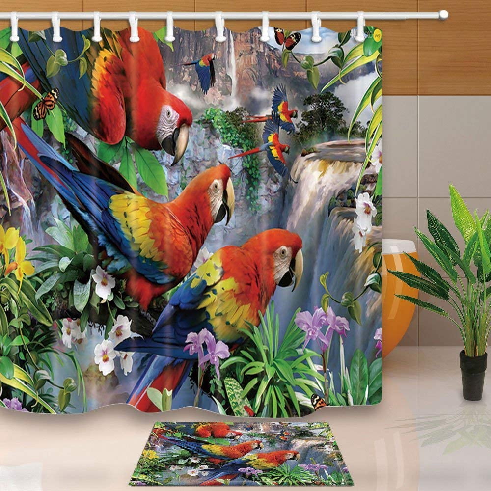 WOPOP Exotic Birds Parrot Decor Parrots on Branches Full with Flower