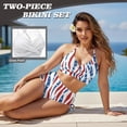 thumbnail image 5 of Xixirimido Red Blue Stripes Stars Print Women Bikini Sets 2 Pieces Push Up High Waisted Swimsuit Crisscross Back Tummy Control Bathing Suit, 2XL, 5 of 7
