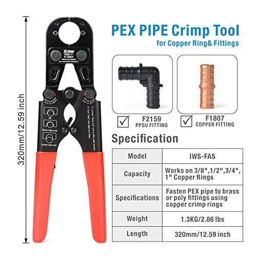 IWISS IWS-FAS Compact PEX Pipe Crimping Tool Kit For F1807 3/8'' 3/4'', 1/2'' 