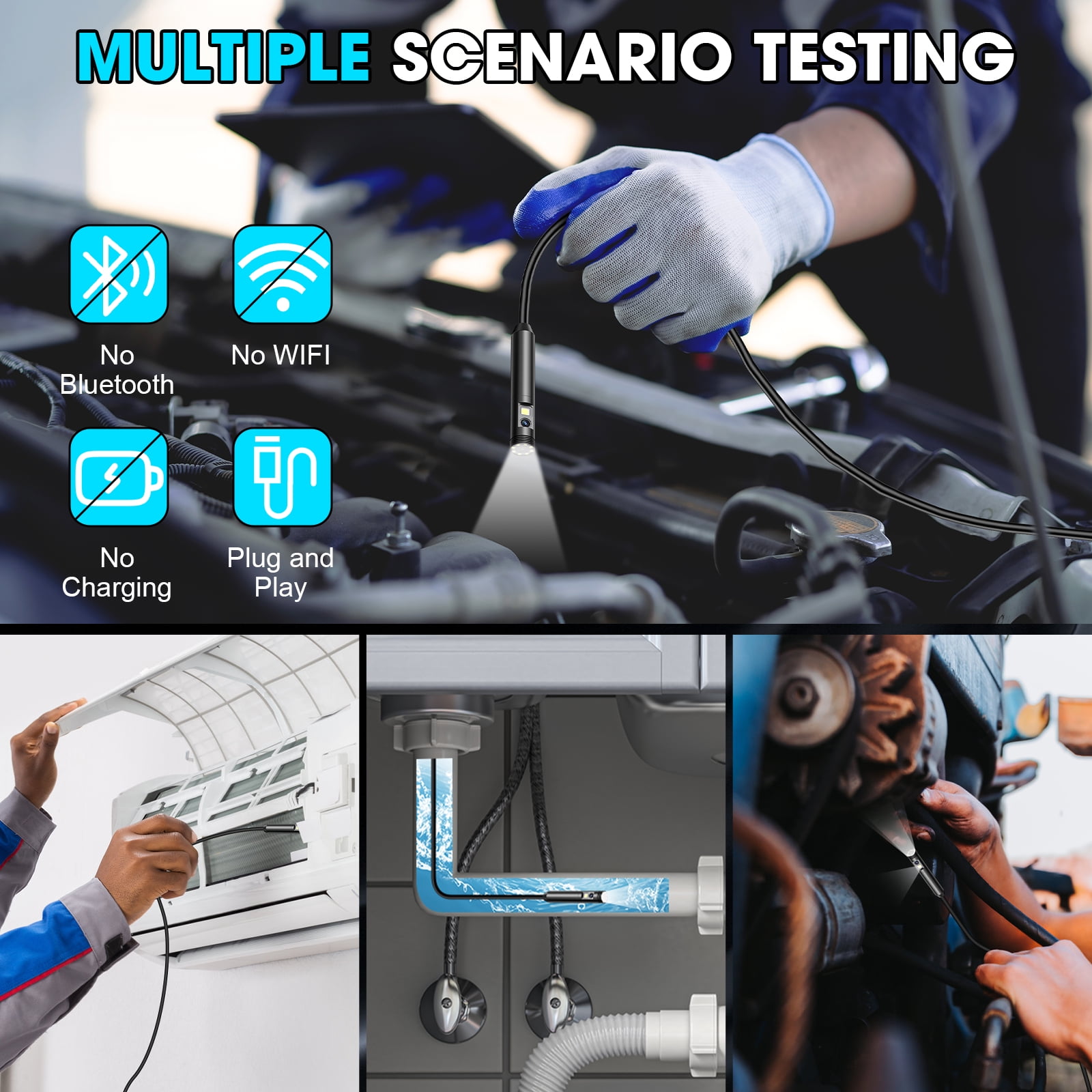 OneAmg Borescope with Light, 1920P HD Double Lens, 8+1 LED, IP67 Waterproof, 16.4 ft/5m -Compatible with Android & iOS