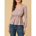 thumbnail image 5 of INSPIRE CHIC Women's Floral Long Sleeve Square Neck Peplum Blouse with Belt XL Pink, 5 of 7