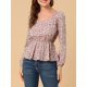 thumbnail image 5 of INSPIRAR CHIC Blusa de Peplum de Manga Larga Floral con Cuello Cuadrado y Cinturón XL Rosa, 5 of 7