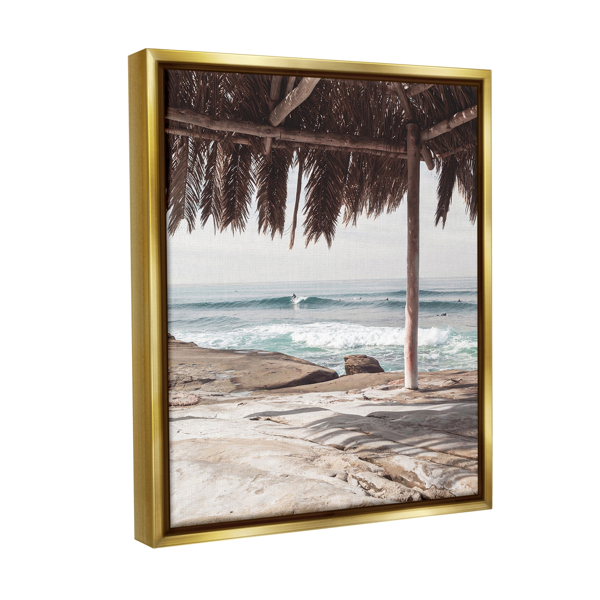 Stupell Industries Tropical Beach Canopy Landscape Painting Gold Floater Framed Canvas Art Print Wall Art, 17 x 21