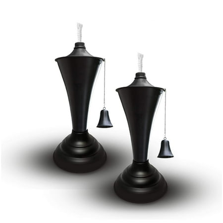 Legends Direct Set of 2, Oahu Premium Metal Tabletop Outdoor Torch, Tall- Tiki Style /w Snuffer, Fiberglass Wick & Large 35oz Oil Lamp for Deck, Patio, Lawn, Garden, Luau (Smooth Black)