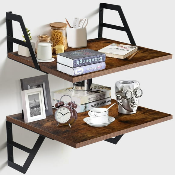 Tectocker-DOU Set of 2 Deep Floating Shelves; Wall Mounted Book Shelf for Living Room, Bedroom Shelves for Wall Decor; Bathroom Shelves for Wall Storage; Shelving with Metal Brackets, 1