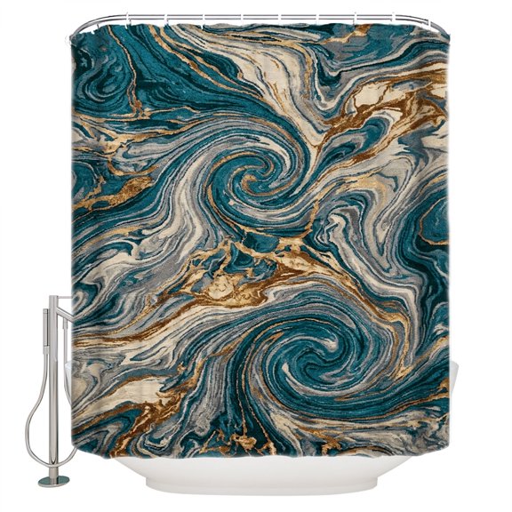Teal Blue Ombre Bathroom Shower Curtains with 12 Hooks Polyester Waterproof Shower Curtain for Stalls and Bathtubs Modern Abstract Art Coastal Nautical Decorative Bathroom Curtain 48x72 Inches