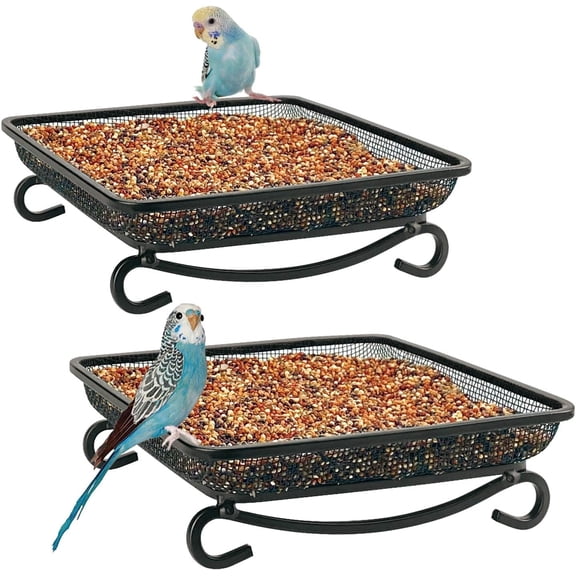 SNYNUXX Ground Bird Feeder Metal Seed Tray for Outside Garden Wild Bird Feeders with Drainage Holes Great Attracting for Birds and Squirrels, Wonderful Decoration for Backyard – 2 Pack