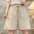 thumbnail image 5 of Lenpel Women's Plus Size Bermuda Shorts Cotton Elastic High Waisted Drawstring Wide Leg Casual Shorts Knee Length Shorts, 5 of 5