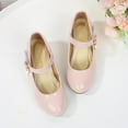 thumbnail image 4 of Xfvqtps Kids Girls Dress Shoes Mary Jane Chunky Low Heels Rhinestone Star Moon Pendant Hook and Loop Solid Color Leather Ballet Performance Wedding Party Dance Casual Princess Shoes Pink, 4 of 6
