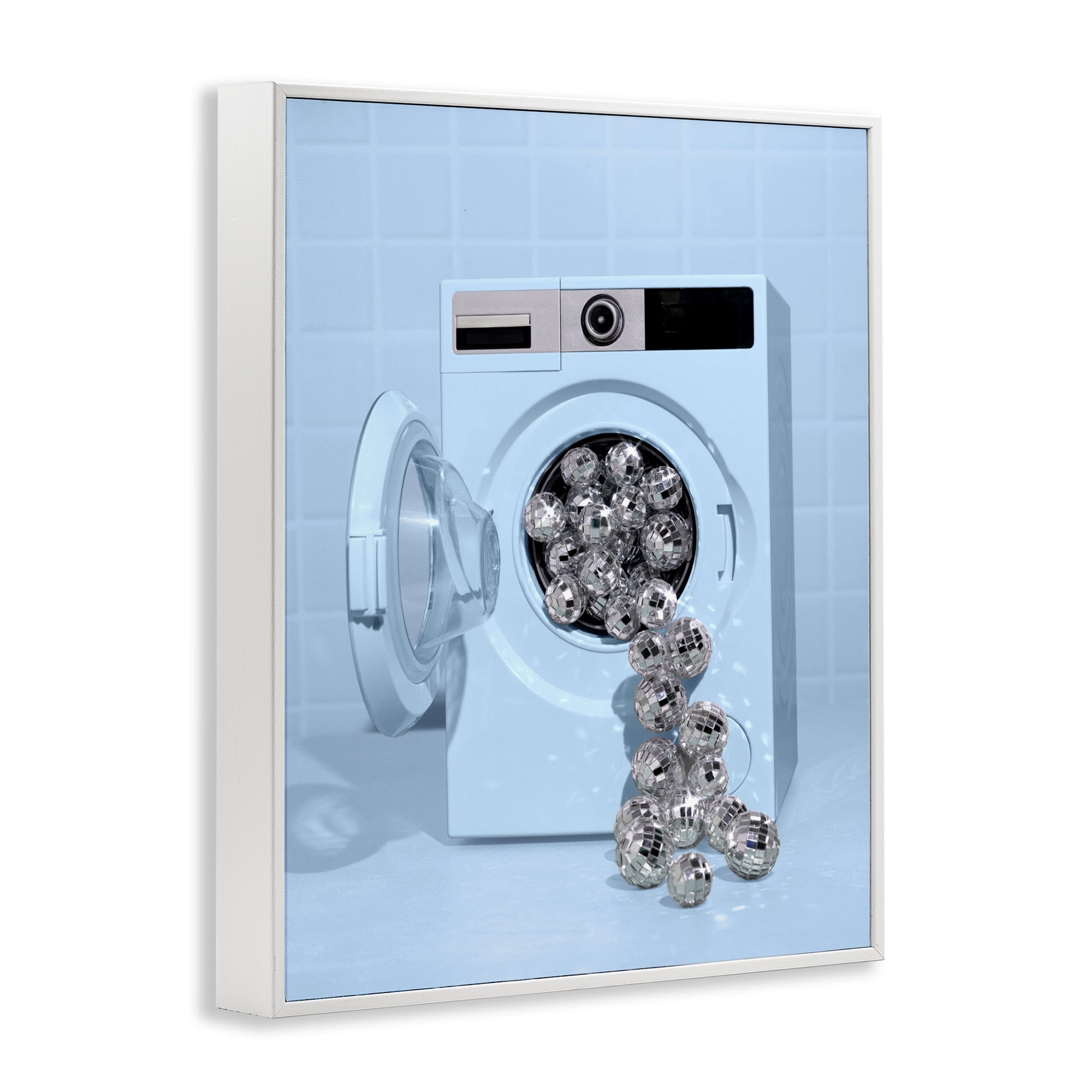 Stupell Industries Disco Laundry Machine over Blue White Framed Giclee Art, design by LISH Creative