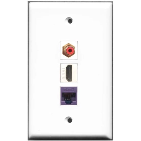 RiteAV - 1 Port HDMI 1 RCA Red 1 Cat5e Ethernet Purple Wall Plate