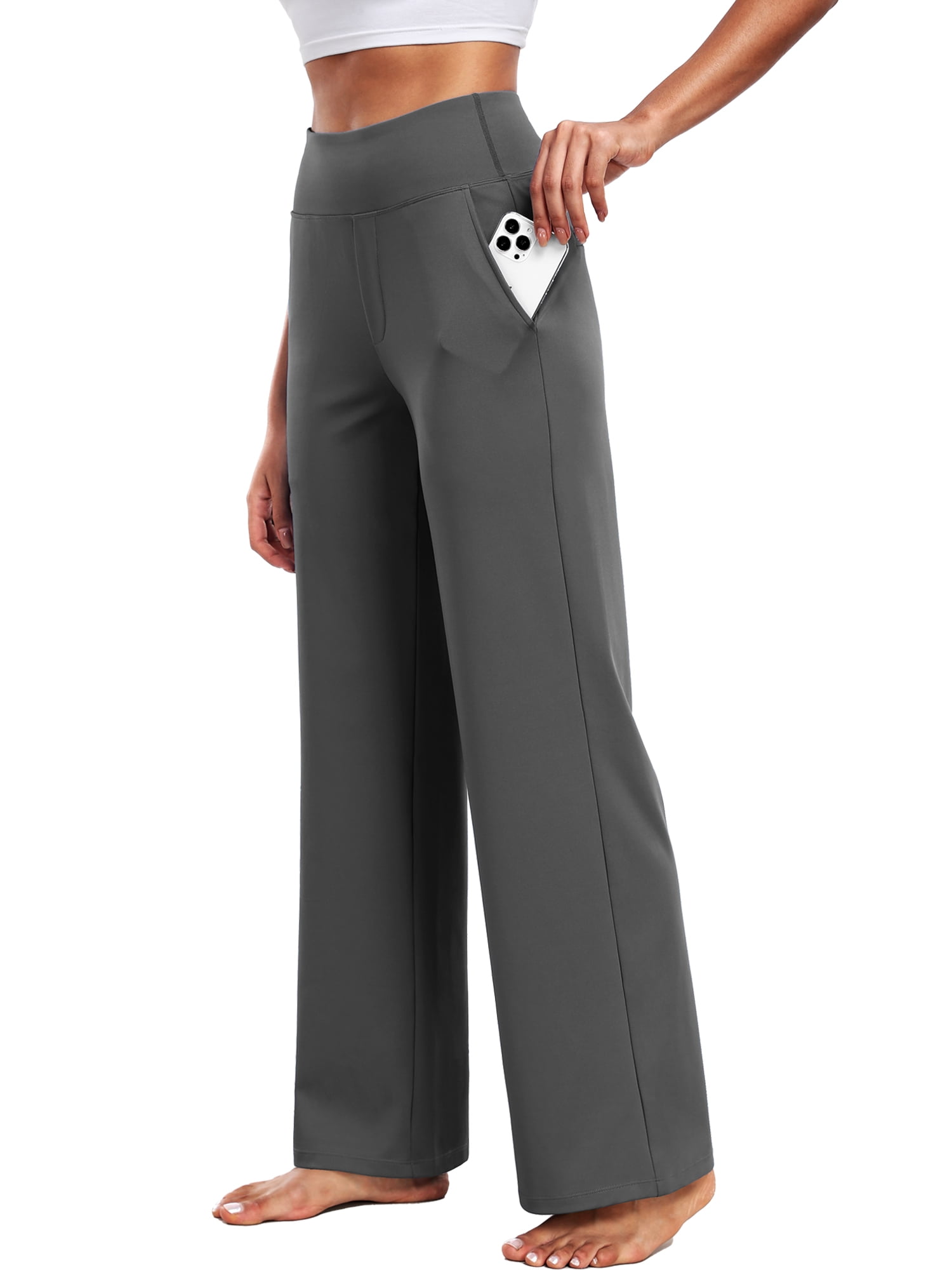 NELEUS Womens 29" Wide Leg Pants Athletic Yoga Leggings Casual Sweatpants Stretch Dress with Pockets,Gray,US Size S