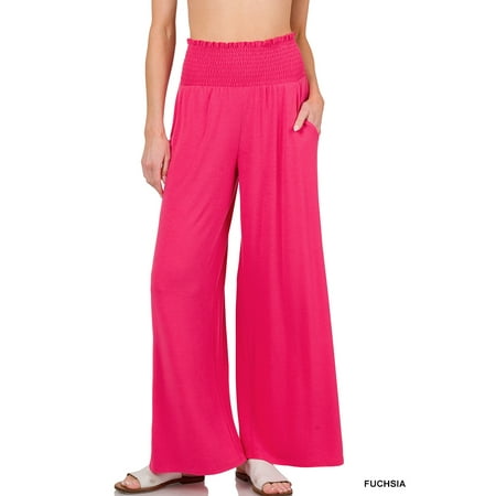 Zenana Women & Plus Smocked Wide Waistband Flared Bottom Casual Lounge Gaucho Pants price history on PriceWatchPro